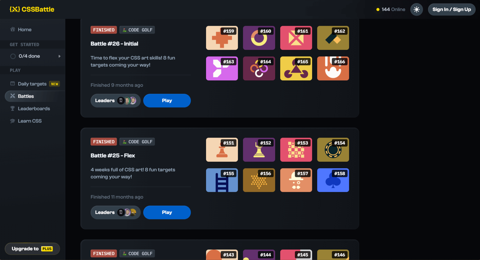 Screenshot of cssbattle.dev challenges