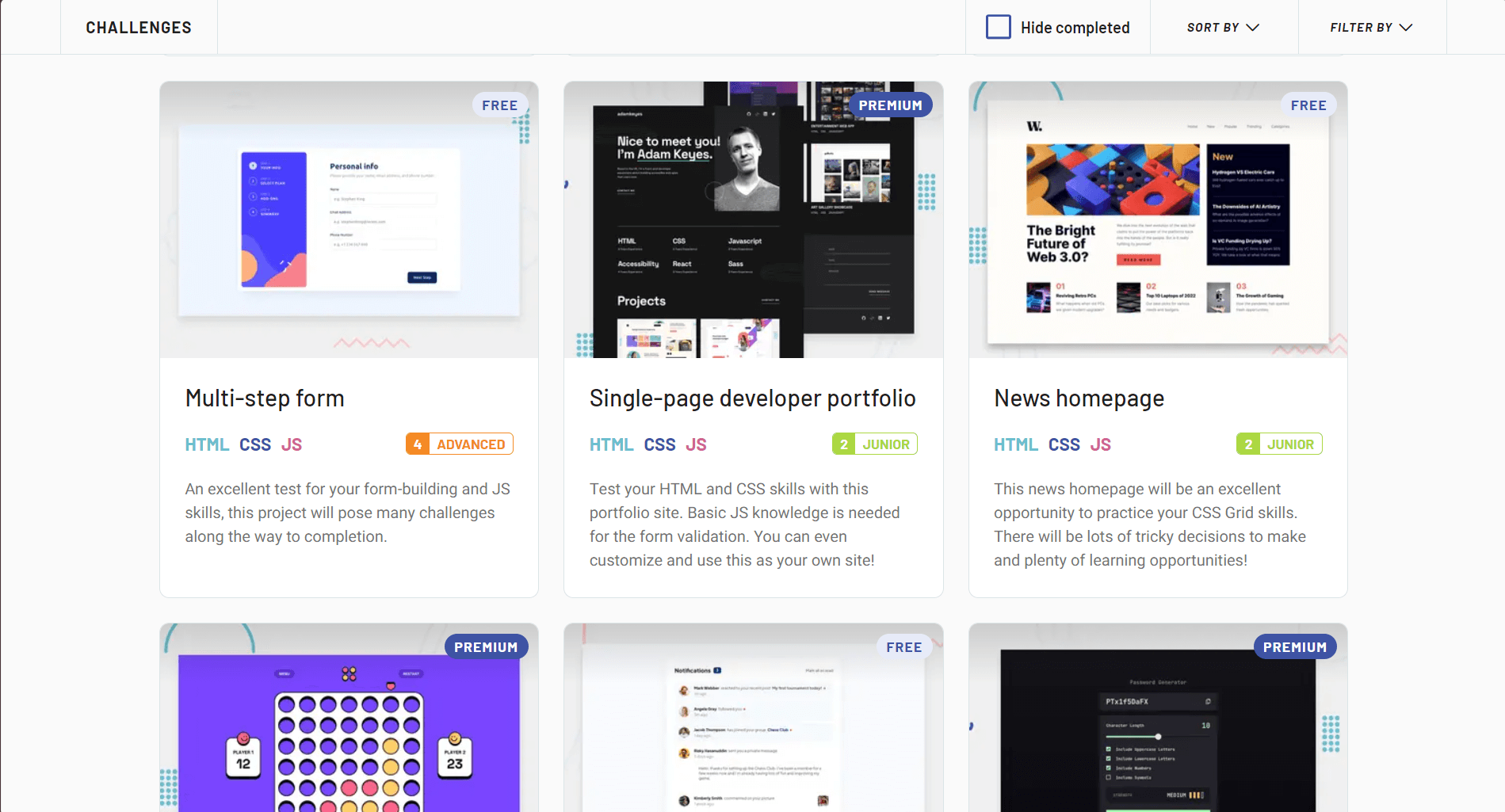 Screenshot of frontend mentor challenges