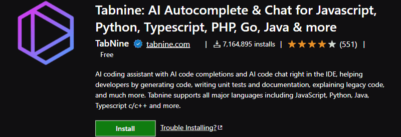 tabnine-vscode screenshot