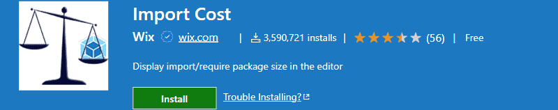 vscode-import-cost screenshot